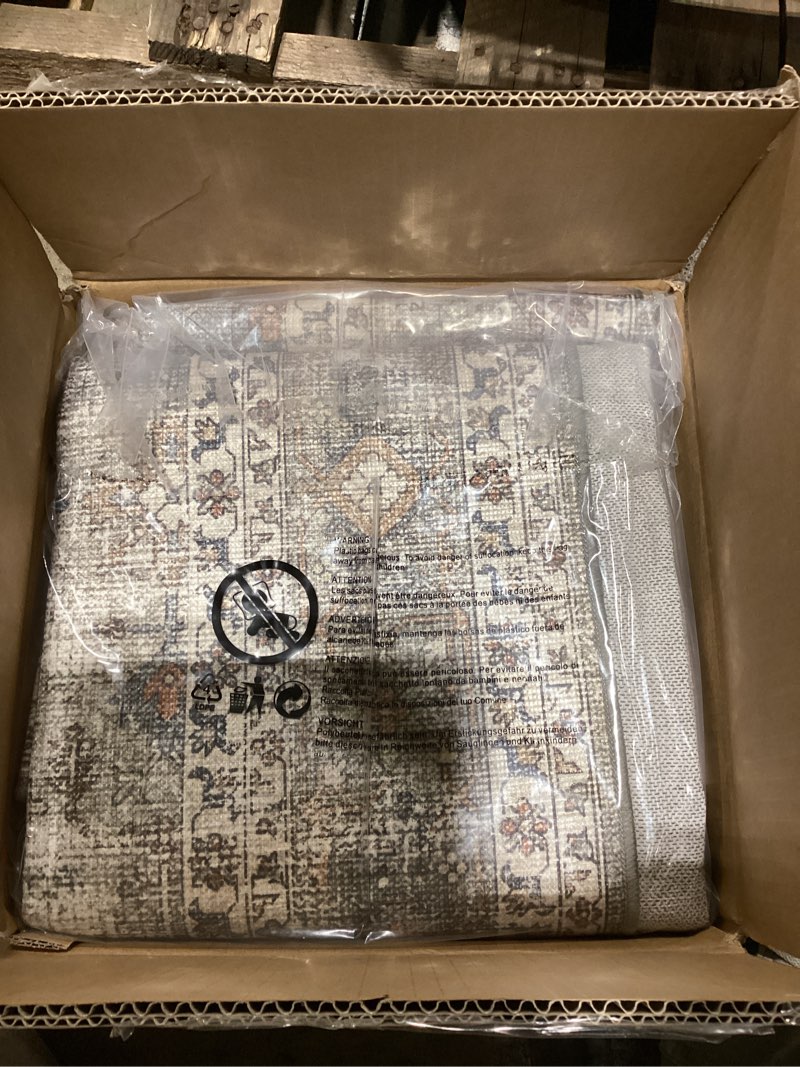 Condition photo showing As Is for homcom area rug 5x7, machine washable rug, non-slip traditional floor cover foldable carpet for living room, bedroom, dining room, light mixed-brown