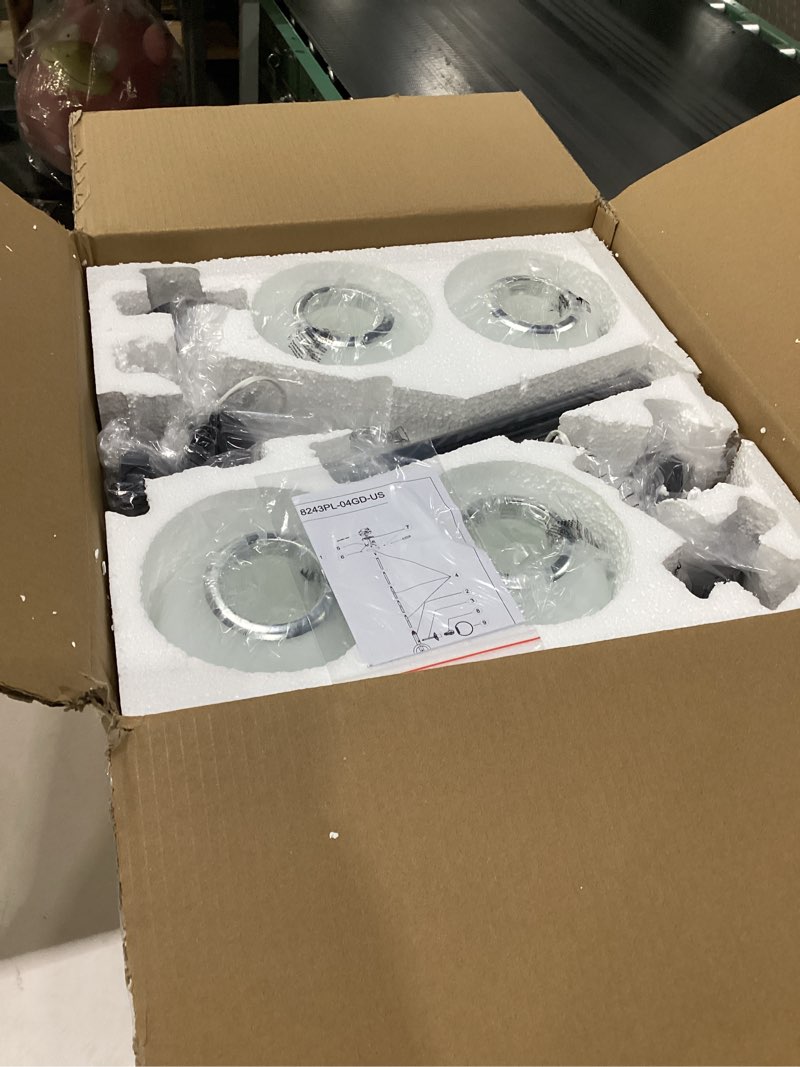 Condition photo showing Good Condition for modern sputnik chandelier ceiling light fixture, 4-light semi flush mount black matte chandelier with globe milky frosted glass shade adjustable dining room sputnik ceiling light for kitchen, hallway 4-light black