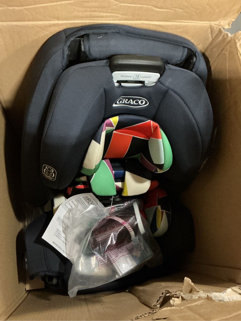 Condition photo showing As Is for graco 4ever dlx 4-in-1 car seat, infant to toddler car seat, with 10 years of use, rear-facing, forward-facing, highback and backless booster seat, geo pop dlx 4-in-1 geo pop