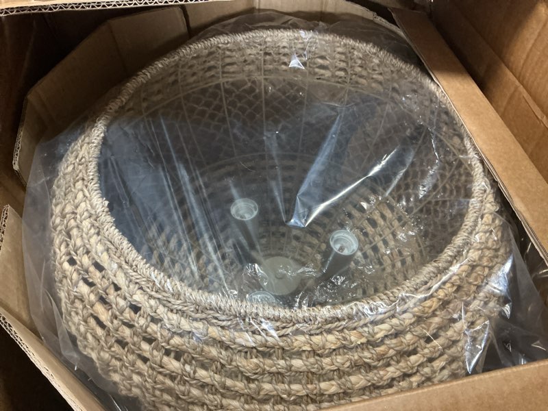 Condition photo showing Good Condition for 19.29” large rattan pendant light,3-light wicker chandelier light fixture,boho kitchen island hanging seagrass rustic lighting for dining room, farmhouse,foyer 19.29" oval rattan 3-light 19.29 inch