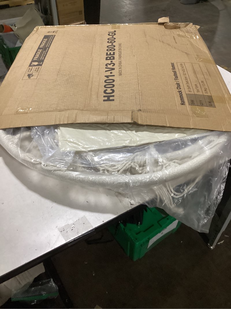 Condition photo showing New/Like New for Greenstell Hammock Chair, Macrame Swing Chair with Comfy Cushion, Boho Hanging Chair for Outdoor & Indoor, Perfect for Bedroom, Patio, Balcony, Hold up to 330Lbs, Beige Beige Standard Size (24.0 x 27.6 x 48.0 inch)