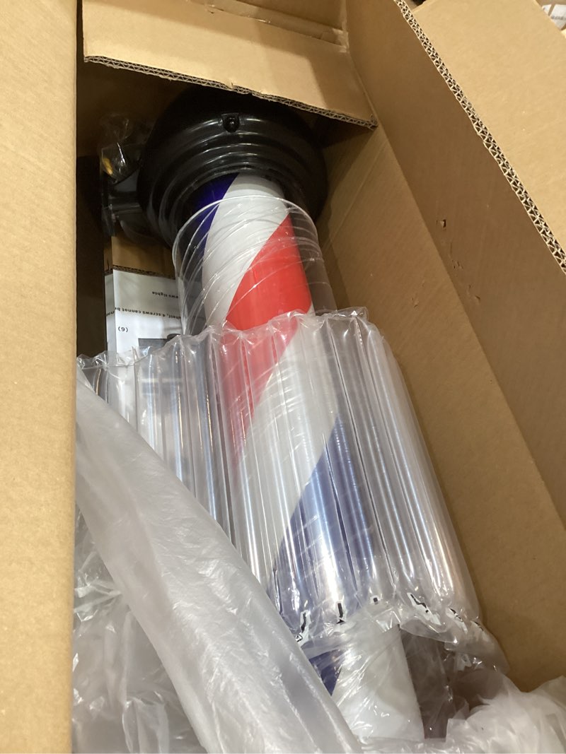 Condition photo showing Good Condition for 35-inch barber pole red white blue stripes with led light,traditional barber pole outside barber shop rotating light sign light box rainproof hairdressing salon save energy wall lamp