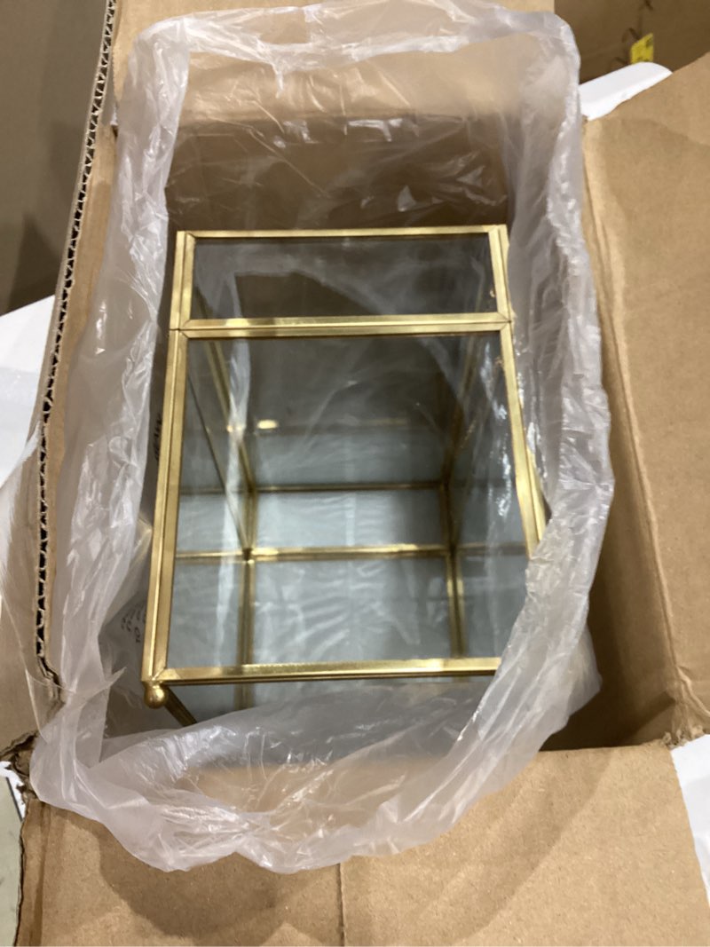 Condition photo showing Good Condition for natgai golden vintage glass jewelry organizer box with lid, large clear decorative box for wedding birthday gift, glass card box, rectangle jewelry display organizer box (10 x 5.6 x 7.7 inches)