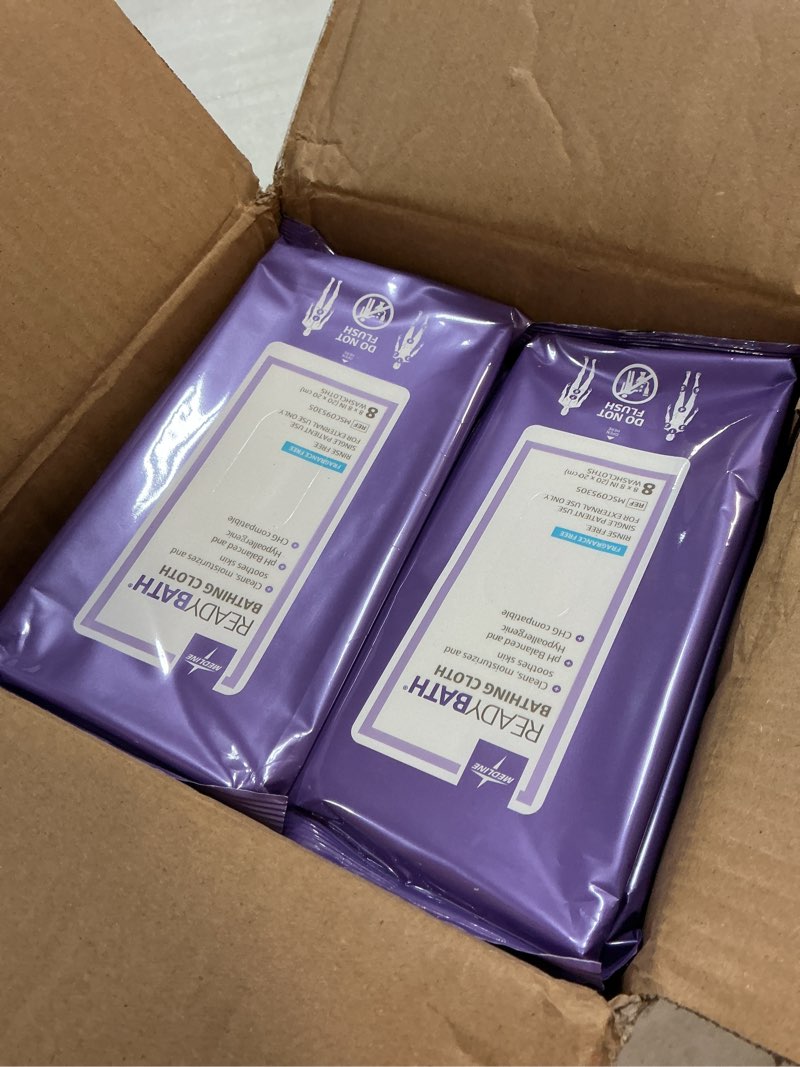 Condition photo showing Good Condition for Medline ReadyBath Adult Bath Wipes, 240 Wipes (8 Wipes, 30 Packs), Unscented, No Rinse Formula with Aloe, Shower Wipes for Sensitive Skin, Hypoallergenic & Alcohol-Free Wet Wipes, 8 x 8 Inch Unscented 30 Count (Pack of 8)