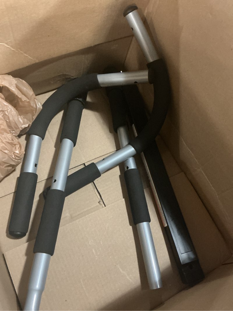 Condition photo showing As Is for Iron Gym Pull-Up Bar - Total Upper Body Workout Bar for Doorway, Adjustable Width Locking, No Screws Portable Door Frame Horizontal Chin-up Bar, Fitness Exercise Iron Gym Total Upper Body Workout Bar