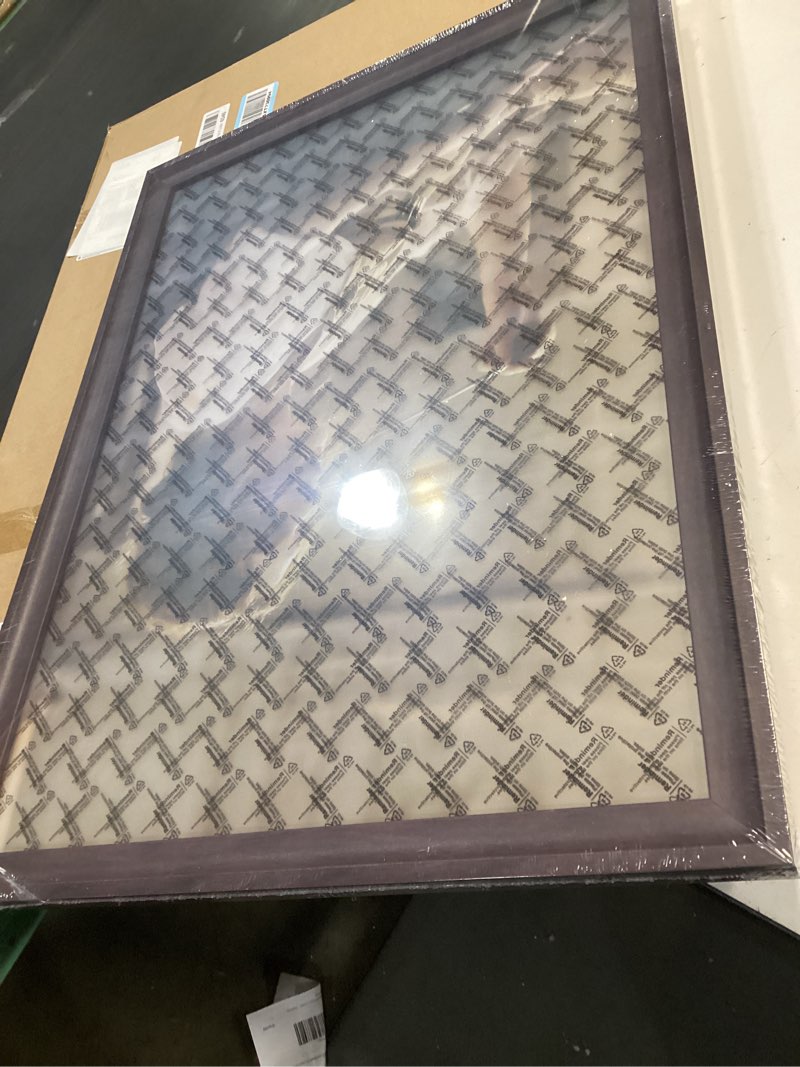 Condition photo showing New/Like New for 20x28 picture frame walnut brown with black back board, curved extra wide edges, wooden vintage style poster frame 20x28 for wall decor. walnut brown 20x28