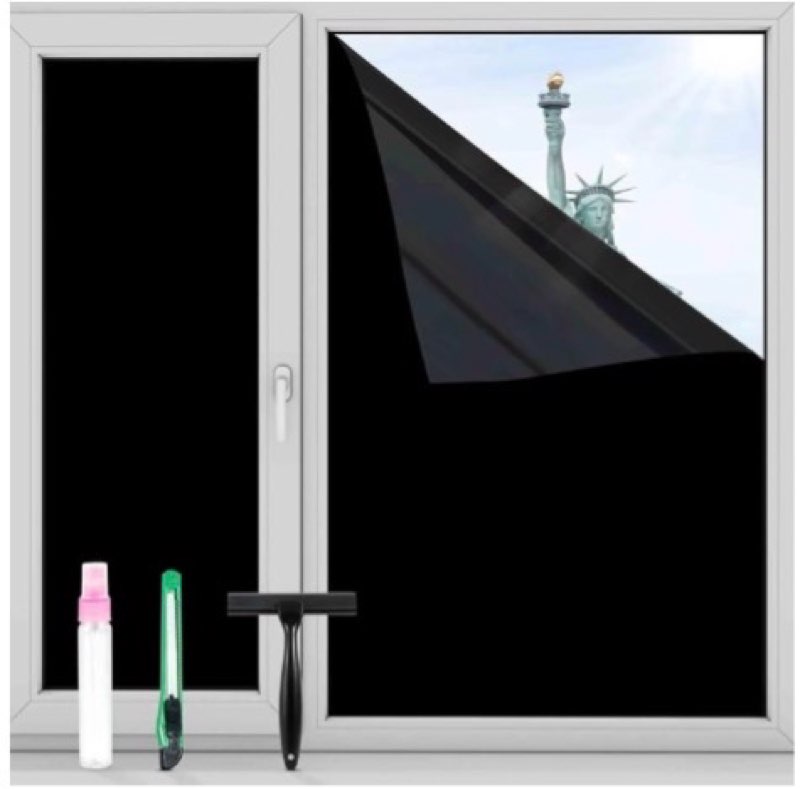 FuFin Total Blackout Window Privacy Film with Installation Tools, 100% Light Blocking Room Darkening