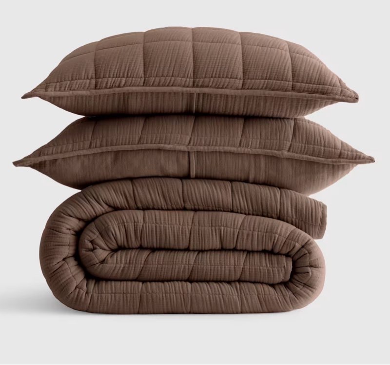 quince organic cotton gauze duvet cover set, full/queen, chocolate
