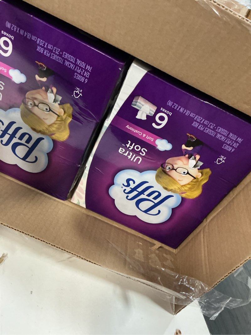 Condition photo showing Good Condition for puffs facial tissues ultra soft, 24 family rectangle boxes, 124 facial tissues per box, allergies and colds (packaging may vary) 124 count (pack of 24)