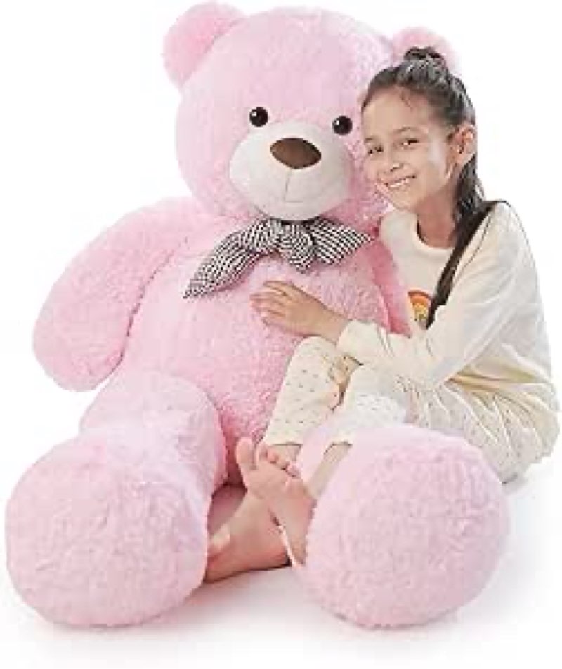 poutmac 55 inch giant teddy bear stuffed animal big plush pink teddy bear valentine's gift for girlfriend soft stuffed bear animals for christmas,birthday,mother's day (pink, 55 inch)