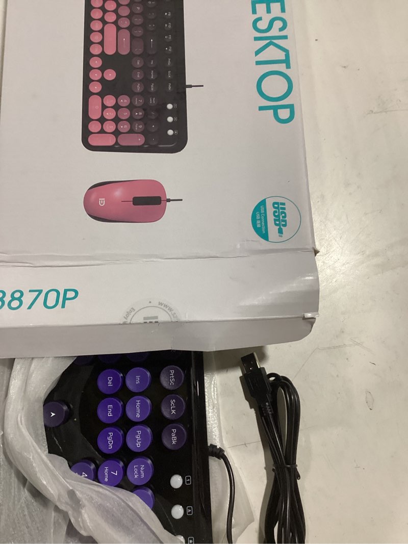 Condition photo showing New/Like New for FOPETT 8870P Wired Keyboard and Mouse Combo - Full-Sized Computer Keyboards with 104 Round Keys Retro Typewriter Mouse and Keyboard for PC Windows Desktop Laptop - Pink Colorful 8870P Wired Pink Colorful