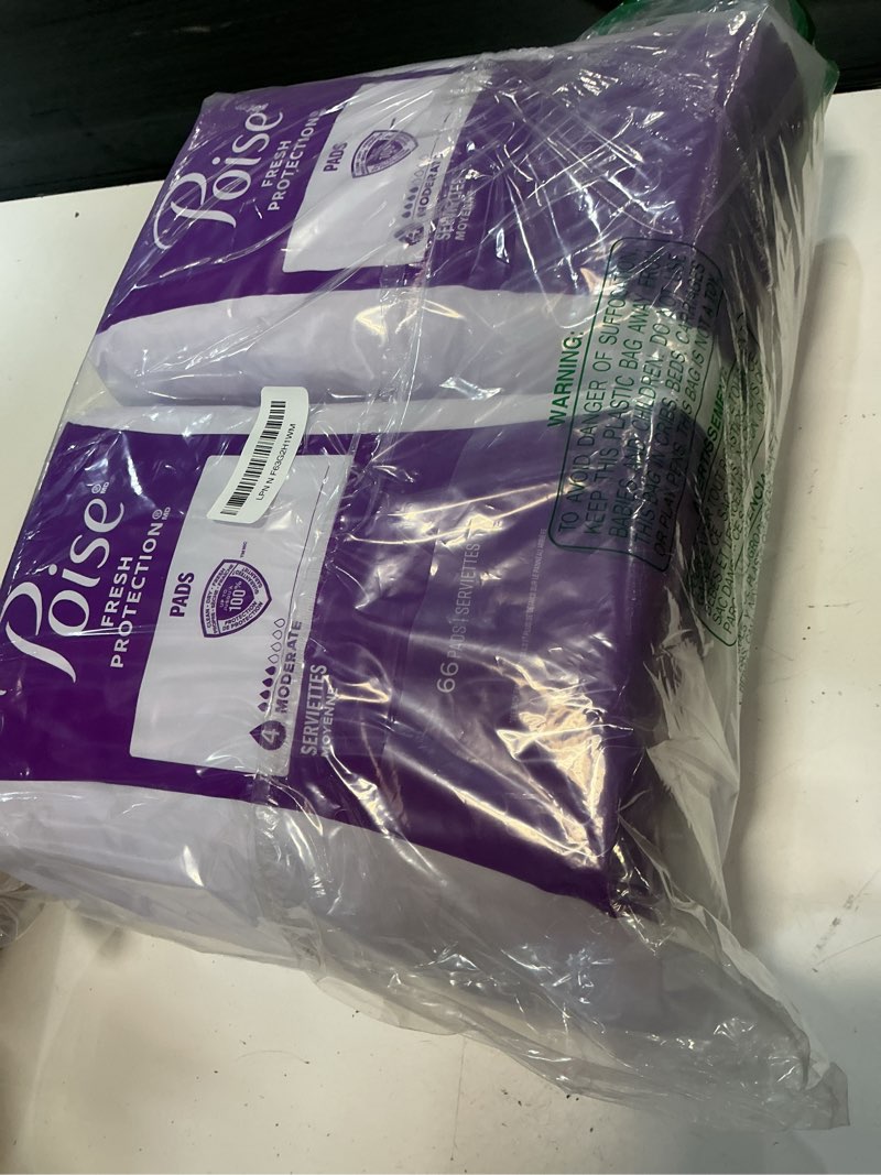 Condition photo showing New/Like New for poise incontinence & postpartum pads for bladder leaks, 4 drop moderate absorbency, regular length, 132 count, packaging may vary regular 132