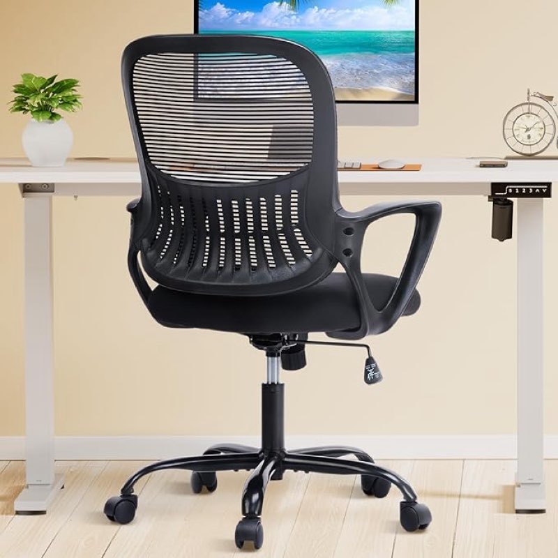 DUMOS Office Desk Chair - Ergonomic Mid Back with Lumbar Support & Rocking Mode, Height Adjustable w