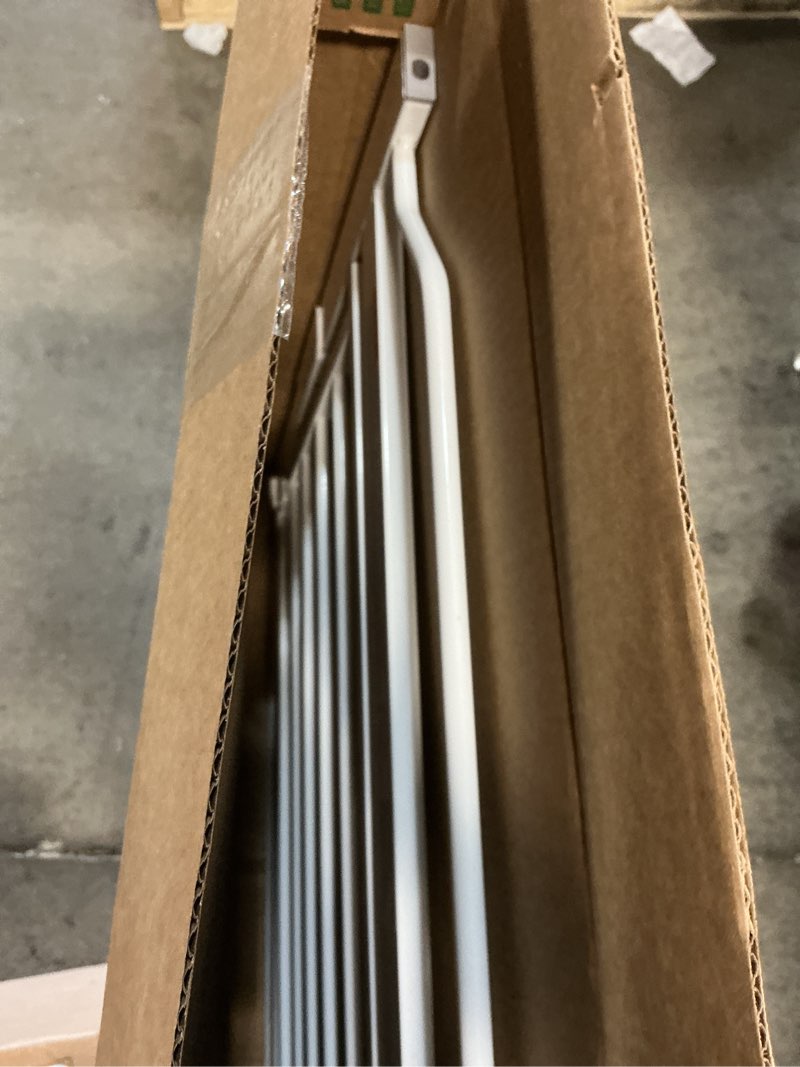 Condition photo showing As Is for babelio safety gate door fits for stairs, narrow and wide doorways with auto close, easy install, no drilling, pressure mounted for baby, child, pets, dog/puppy, 26''-40'', white white 30"tall 26"-40" wide