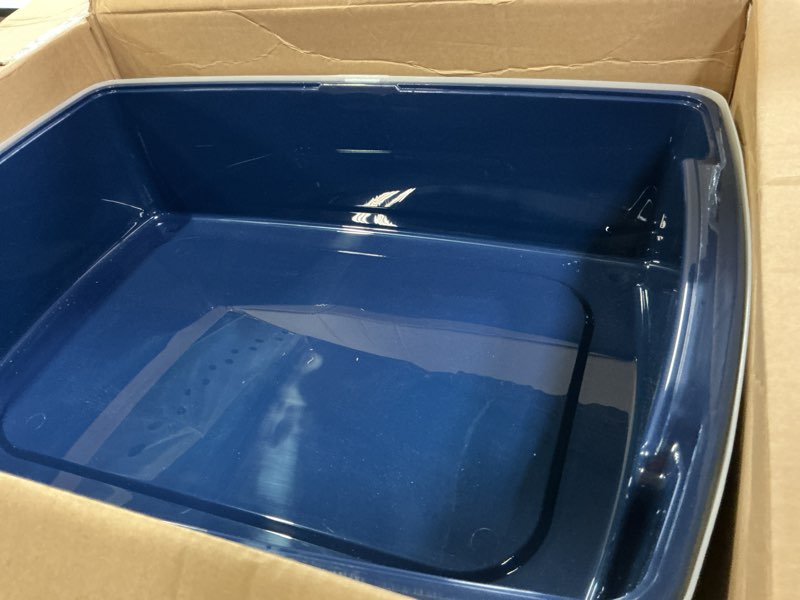 Condition photo showing Good Condition for iris usa cat litter box xx-large open top with high sided walls tall scatter shield scoop included easy clean plastic pan for big cats kittens multi-cat households 30"l x 20"w x 14"h navy xxl navy