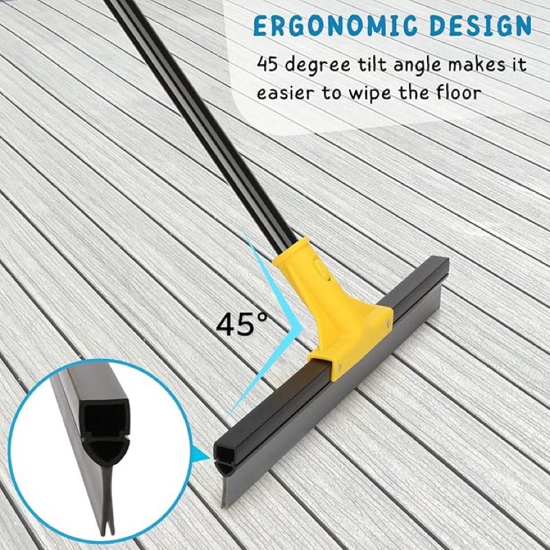 Squeegee Broom for Floor, 18'' Rubber Squeegee with 60'' Long Handle for Bathroom Tile, Window Cleaner Tool for Home, 59.5'' Squeegee Kit for Glass, Car Windshield, Mirror, Shower Door Cleaning