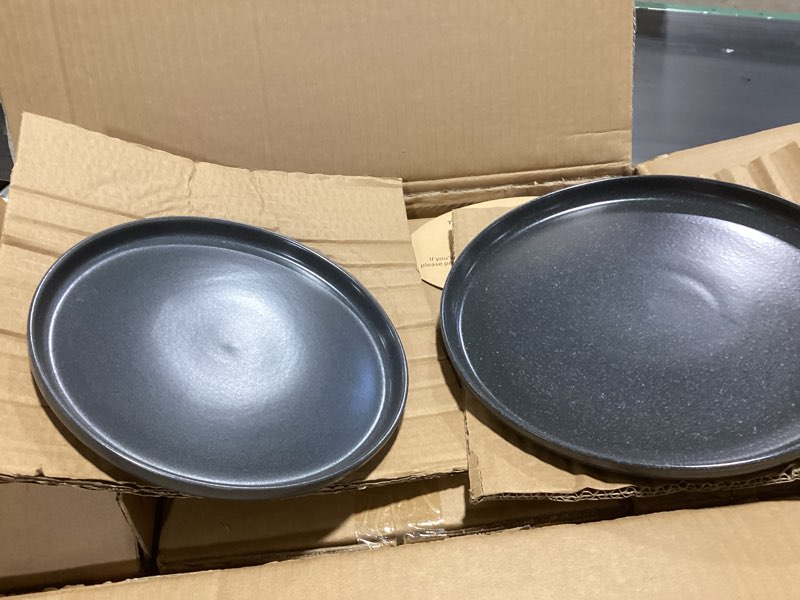 Condition photo showing New/Like New for Famiware Milkyway Stoneware Dinnerware Sets with Pasta Bowls, Service for 4 (16 Pieces), Reactive Glaze Plates and Bowls Sets, Microwave and Dishwasher Safe Dishes Set, Matte Dark Charcoal Matte Dark Charcoal 4 Sets (16 pcs with Pasta Bowls)