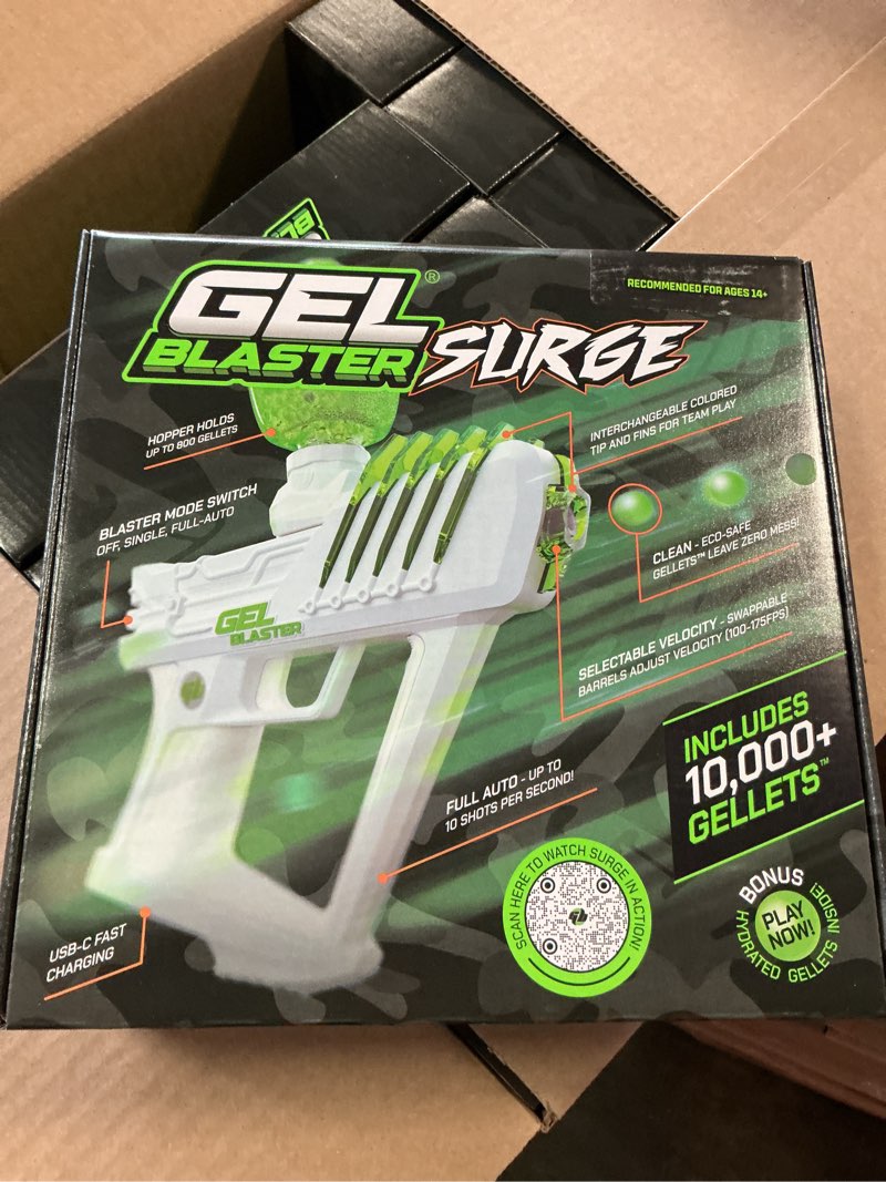 Condition photo showing New/Like New for gel blaster surge 1.5  electric green  water-based gellet blaster with 10 000 electric green gellet pack