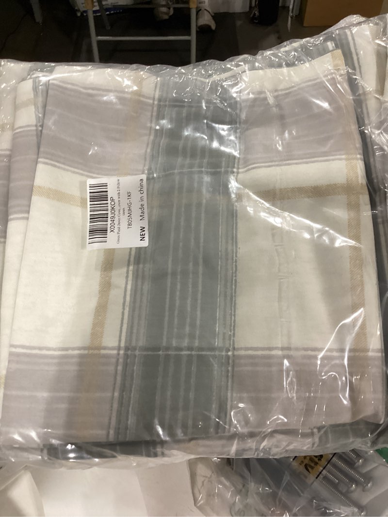 Condition photo showing New/Like New for green plaid duvet cover king soft cotton grid plaid bedding set geometric checkered gingham comforter cover for men boys modern style plaid comforter cover 1 king duvet cover with 2 pillowcases king(104"x90") b# green plaid