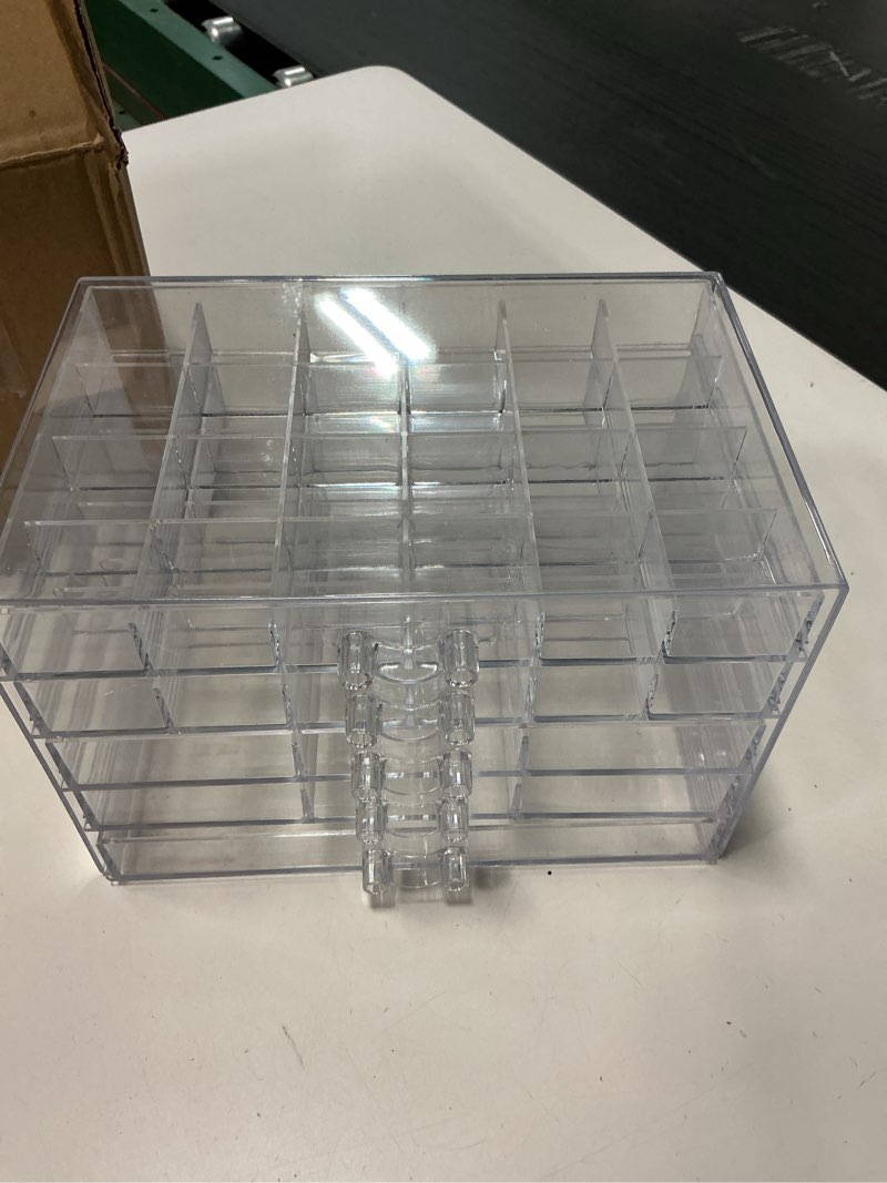 Condition photo showing Good Condition for yarlung Acrylic Jewelry Storage Box Earring Holder with 5 Drawers, 61 Grids Jewelry Organizer Tray Clear Ring Display Case for Beads, Nail Tips, Women Girls Gift