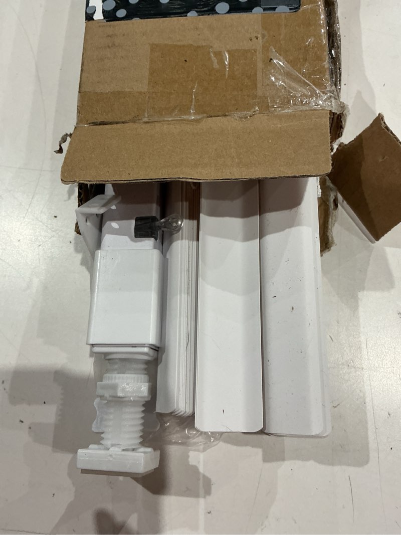 Condition photo showing As Is for no tools no drill cordless mini blinds, 100% privacy l-shaped blades 1" vinyl blinds for indoor windows, for windows size (31" w × 36" h) color (white)