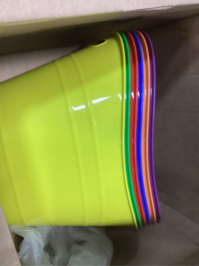 Condition photo showing Good Condition for 6 pieces colored ice buckets bulk, plastic ice buckets with handles, oval storage tub, large capacity ice drink bucket for party, bar wine, beer, champagne, beverage bottle cooler, 4.5 liter, 6 colors