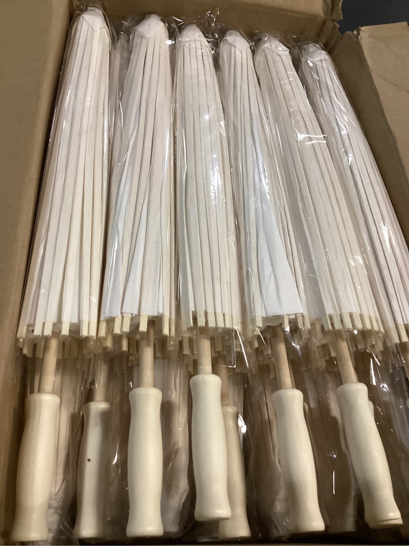 Condition photo showing Good Condition for mbjzsl white paper umbrellas, 23.6 inch paper parasol umbrellas chinese japanese style diy umbrellas decorative vintage decor for wedding props colorful-30pcs