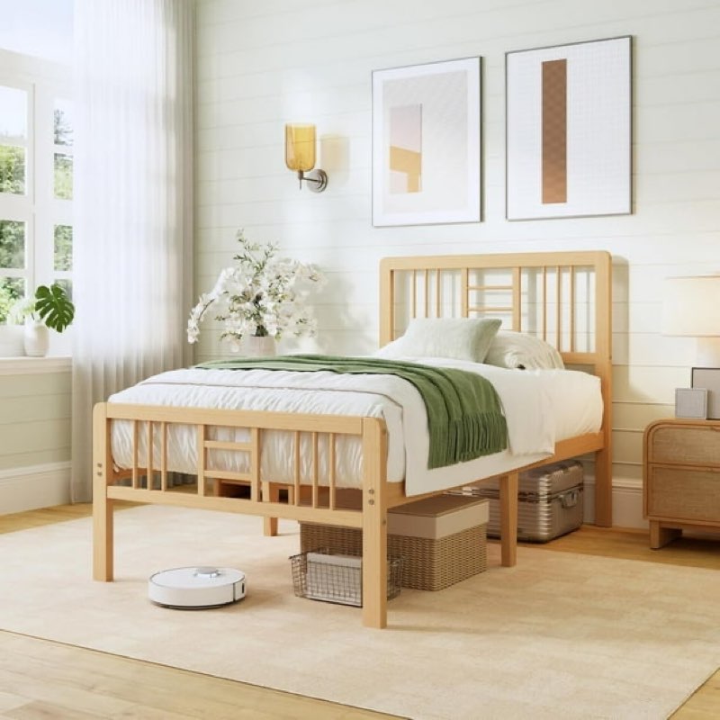 ZIYOO 14 inch Twin Size Bamboo Bed Frame with Headboard and Footboard, Heavy Duty Platform Bed Frame with Ample Under Storage, Easy Assembly, No Box Spring Needed