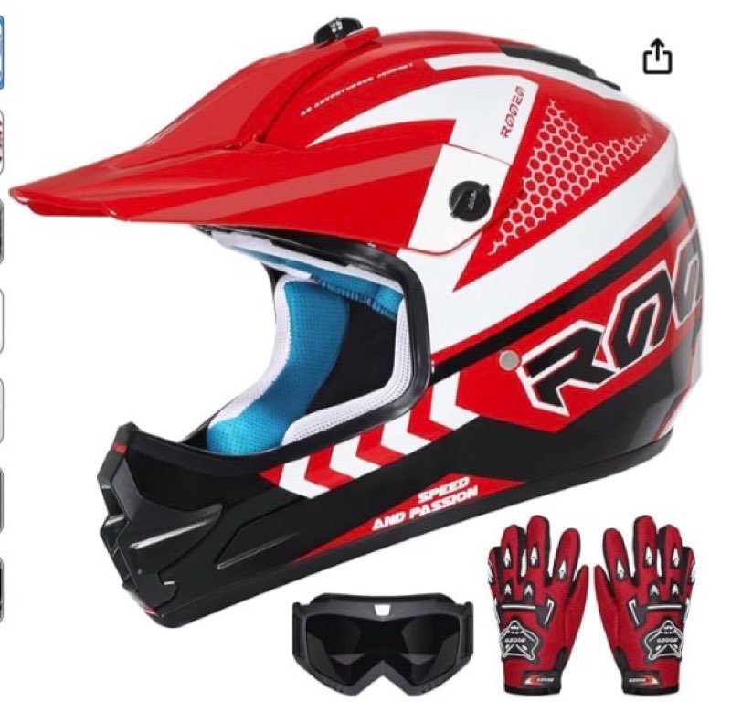 Youth Dirt Bike Helmet DOT Certified - Full Face Motorcycle Helmet for Off-Road, ATV, Street Riding, Includes Adjustable Goggles & Protective Gloves red  Small