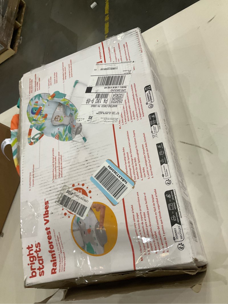 Condition photo showing As Is for Bright Starts Baby Bouncer Soothing Vibrations Infant Seat - Removable -Toy Bar, Nonslip Feet, 0-6 Months Up to 20 lbs (Rainforest Vibes)