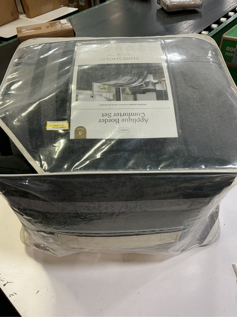 Condition photo showing Good Condition for 8pc king applique border comforter set gray/black - threshold™: polyester herringbone, oeko-tex certified