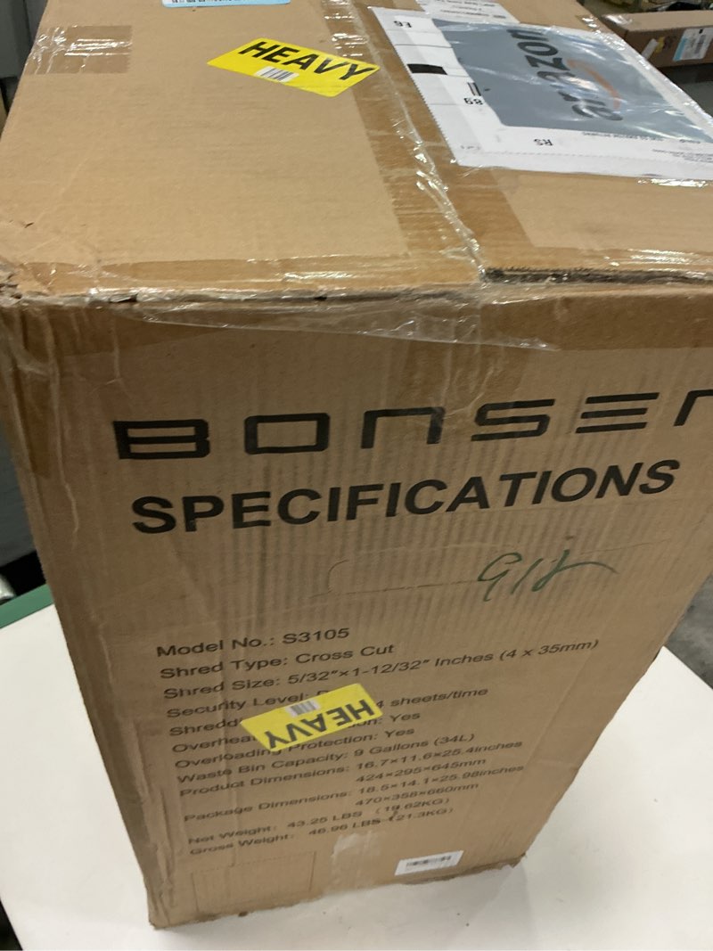 Condition photo showing New/Like New for BONSEN Heavy Duty Paper Shredder, 24-Sheet Cross-Cut Shredder, 40-Min Continuous Running Time, Commercial Grade Shredder for Office, 9-Gallon Big Basket, 55dB Super Quiet, P-4 High Security (S3105)