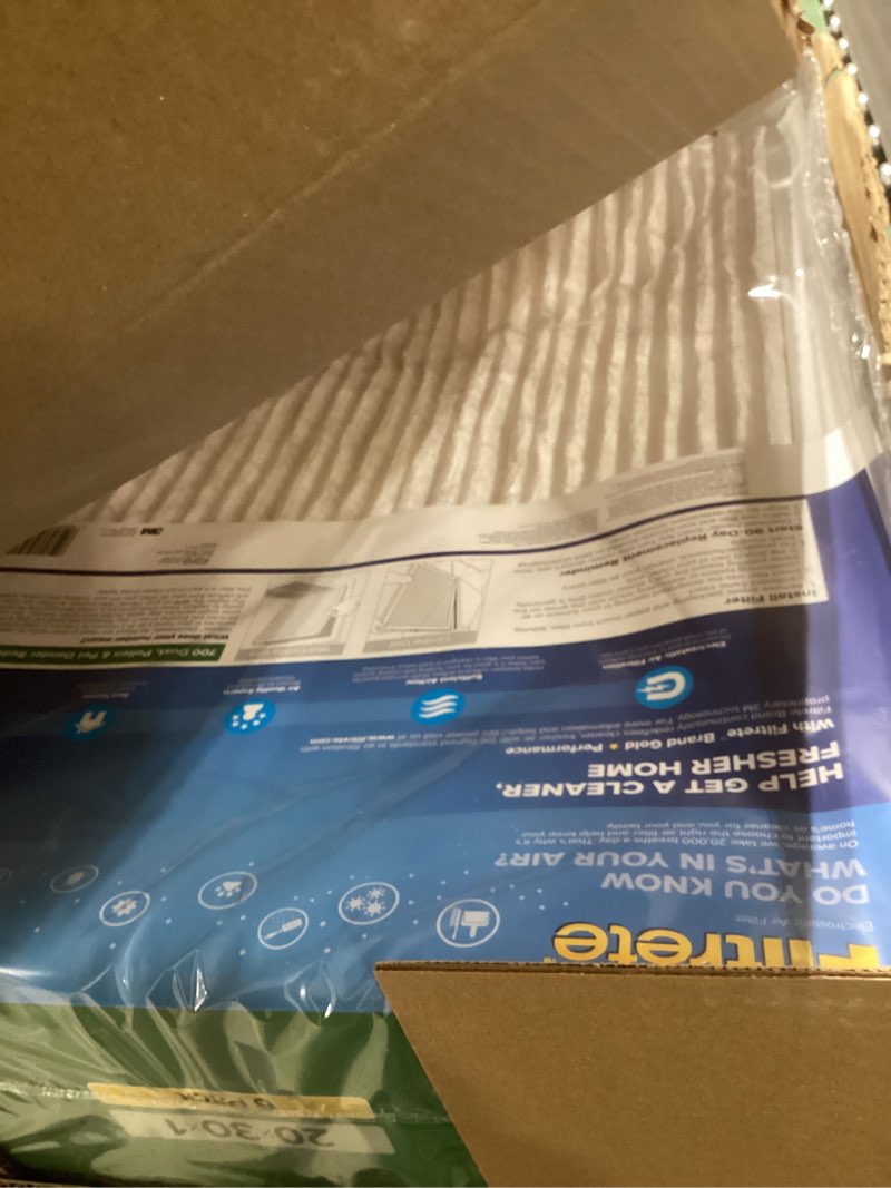 Condition photo showing Good Condition for Filtrete 20x30x1 AC Furnace Air Filter, MPR 700, MERV 8, Tough on Pollen, Easy on Airflow, 3-Month Pleated 1-Inch Electrostatic Air Cleaning Filter, 12-Pack (Actual Size 19.88 x 29.88 x 0.81 in)
