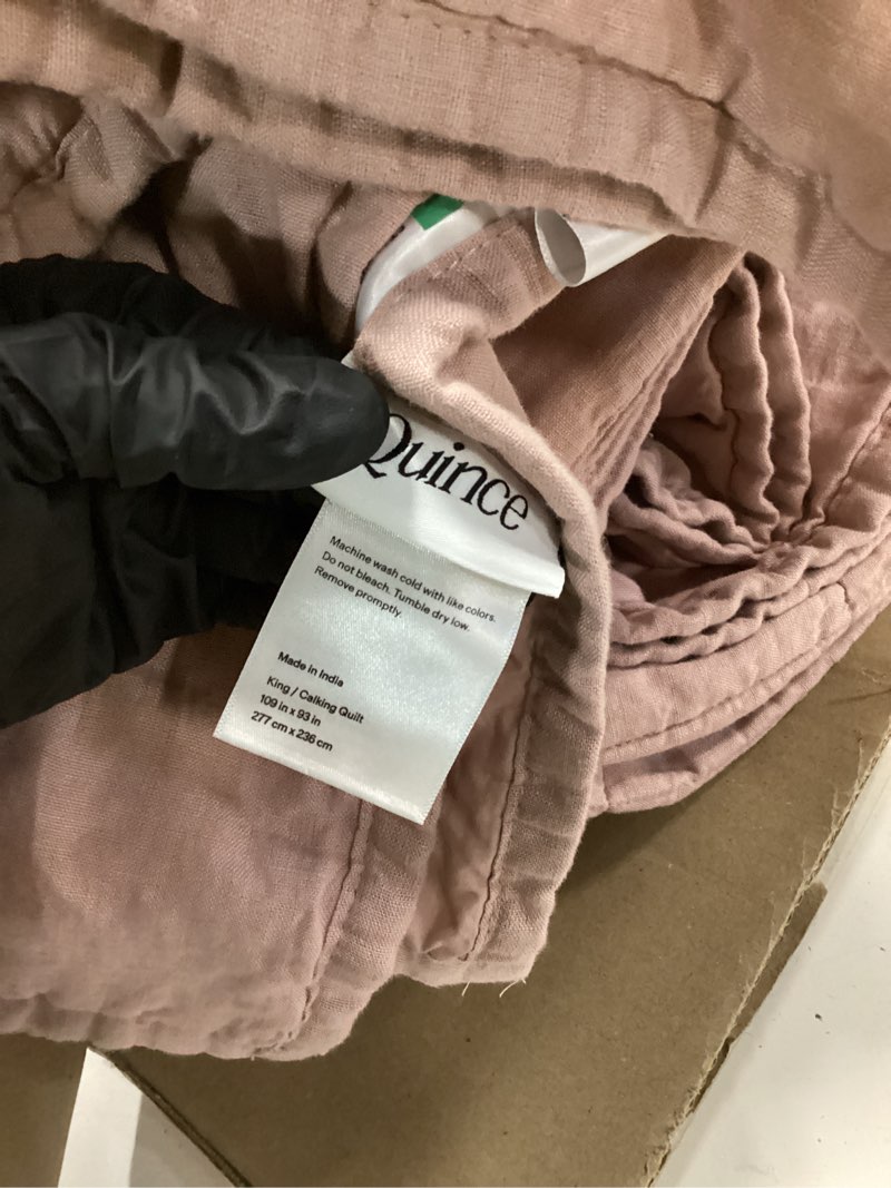 Condition photo showing As Is for lightweight european linen box quilt, king/cal king, dusty mauve