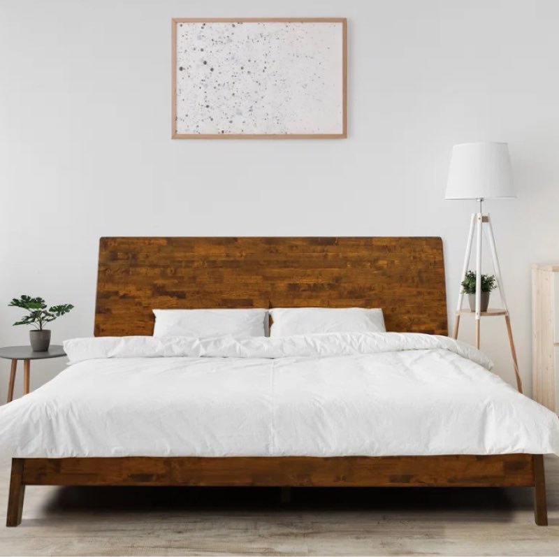 Serenity Premium Solid Wood Bed Frame with Headboard, Scandinavian Signature High Headboard Wood Bed, 800 lb Capacity, No Box Spring Needed, Fits All Mattresses, 5-Year Warranty