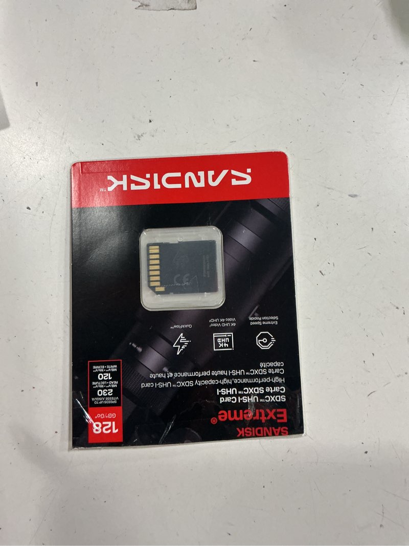 Condition photo showing New/Like New for sandisk 128gb extreme sd uhs-i card - up to 230mb/s read speed and 120mb/s write speed, 4k uhd video, u3, v30 - sdsdxv9-128g-gucin new version 128gb