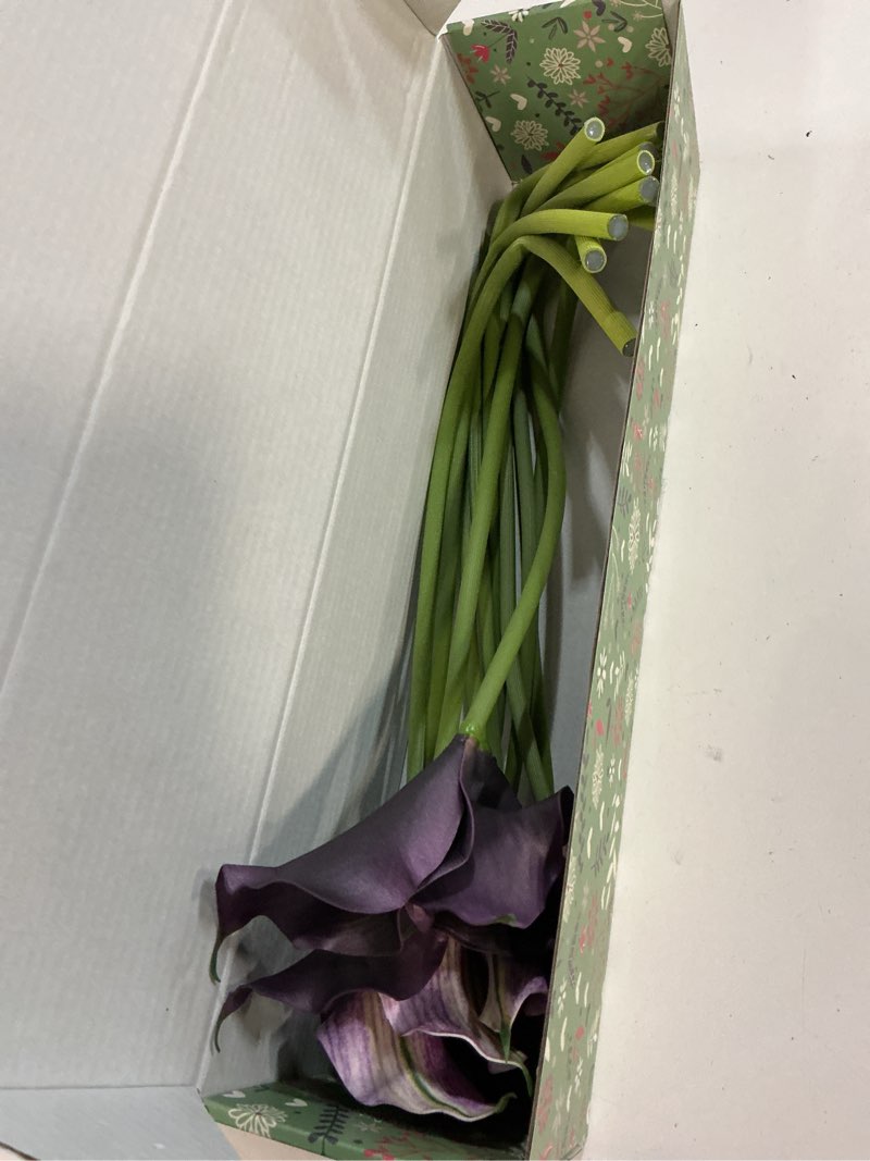 Condition photo showing Good Condition for wild works valentines day decoration midnight mystery callas lilies artificial flower, 22" long stem
