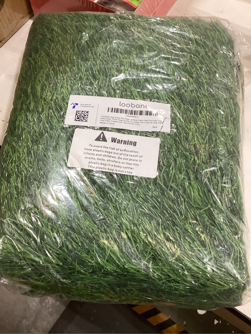 Condition photo showing New/Like New for LOOBANI Dog Grass Pee Pads, 2 Pack Artificial Grass Pads for Potty Tray, Fake Grass for Dogs to Pee On, Outdoor Indoor Pee Grass for Dog Potty (18*23 inch)