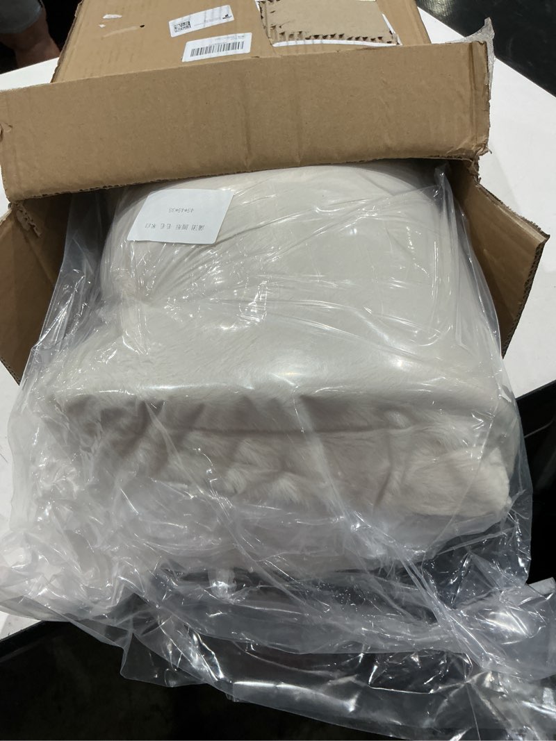 Condition photo showing Good Condition for tiita round stuffed pouf ottoman, plush poufs with foam chunk filling, foot rest stool for living room, cream round cream full foam