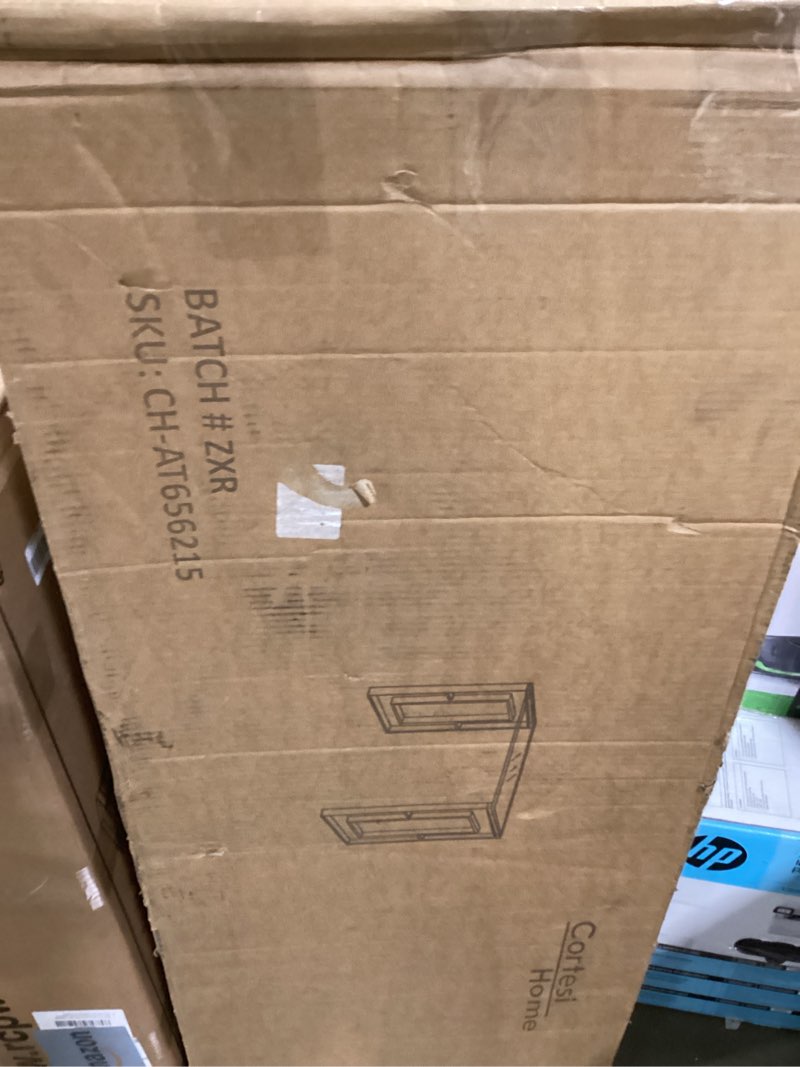 Condition photo showing As Is for Cortesi Home Laila Console Table Stainless Steel Glass, 15.75\" D x 47\" W x 30.5\" H, Gold,Clear glass chip 