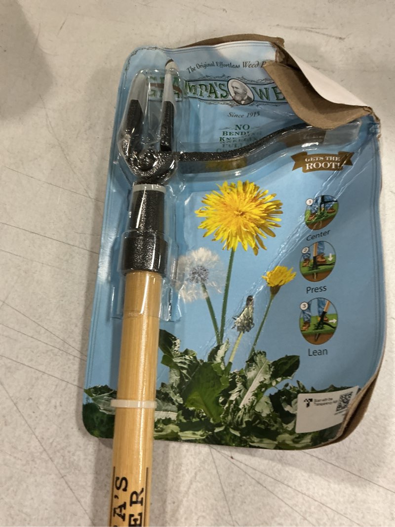 Condition photo showing Good Condition for grampa's weeder - the original stand up weed puller tool with long handle - made with real bamboo & 4-claw steel head design - easily remove weeds without bending, pulling, or kneeling.