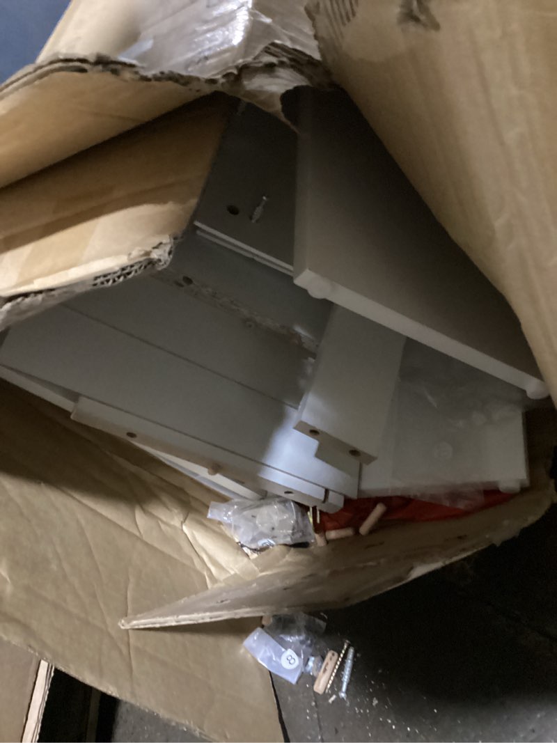 Condition photo showing As Is for very similar to stock photo .. different design.. hardware incomplete .. wood over-the-toilet space saver white accent cabinet