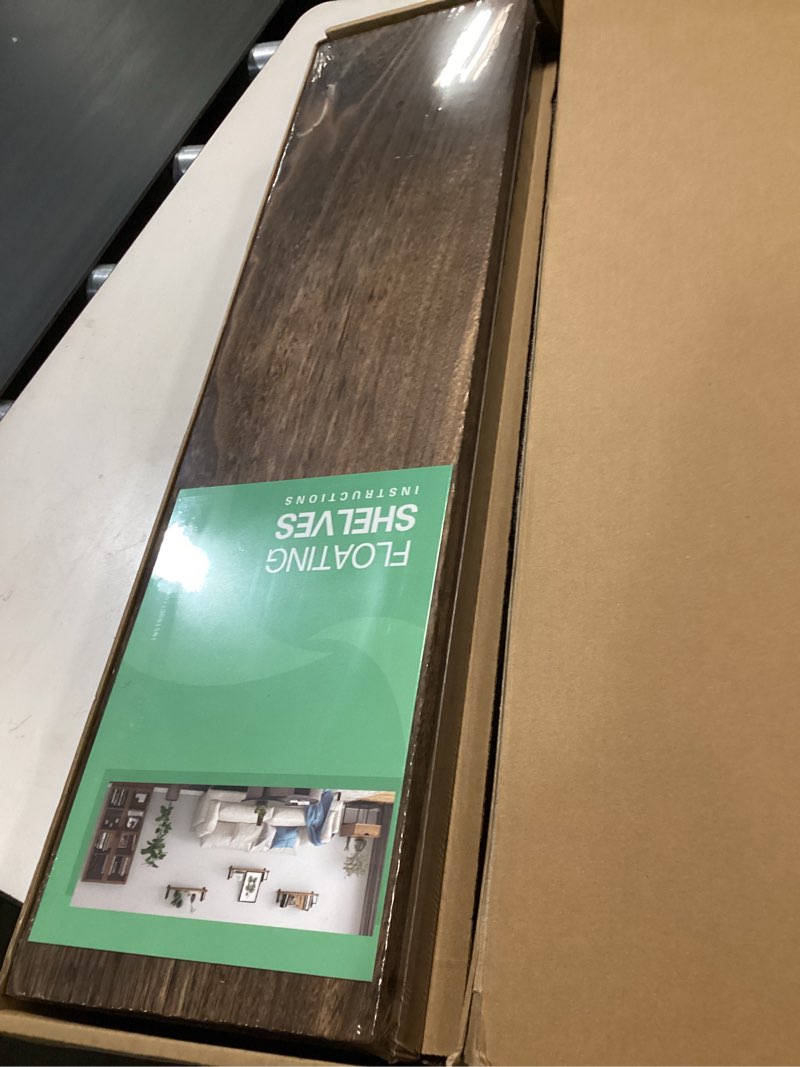 Condition photo showing New/Like New for Floating Shelves - 24 Inch Wall Mounted Set of 3 Rustic Wood Shelves for Wall Decor and Living Room Storage (Brown) Brown 24 In