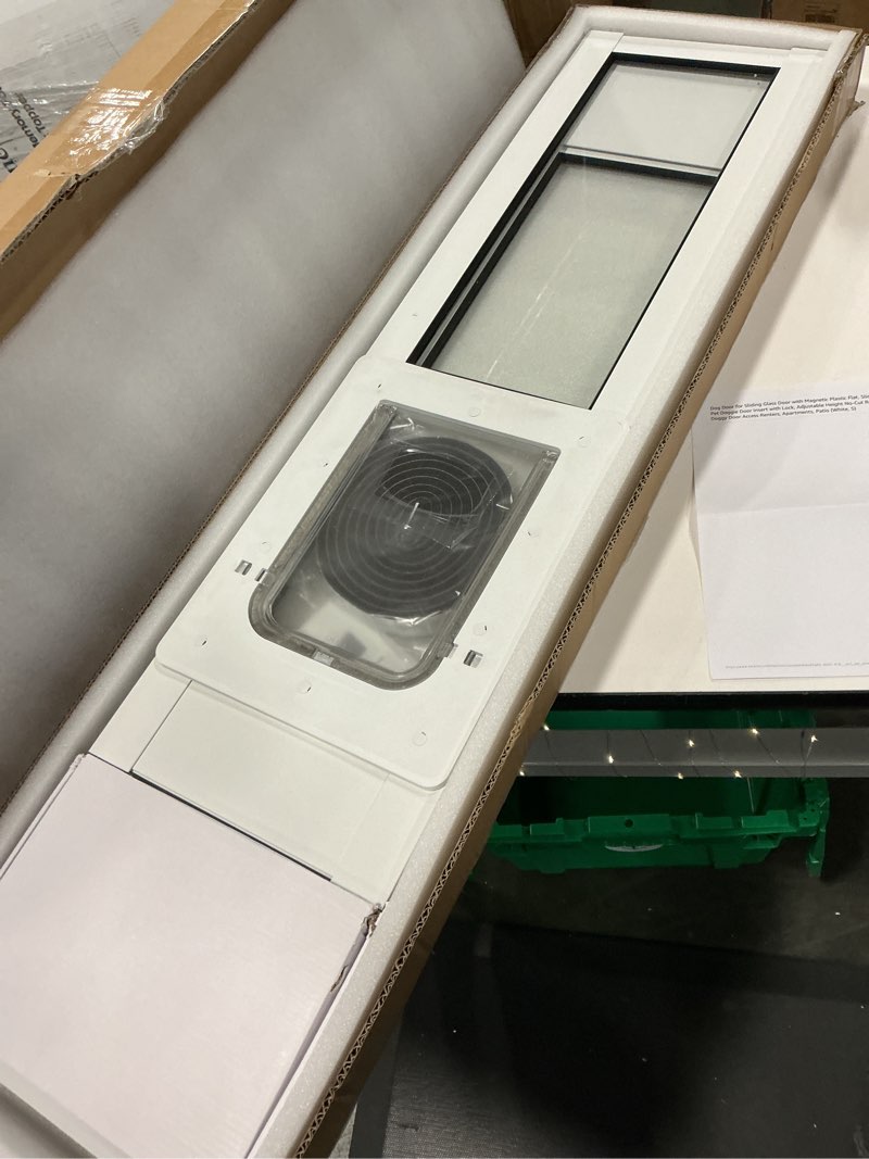 Condition photo showing New/Like New for Dog Door for Sliding Glass Door with Magnetic Plastic Flat, Sliding Door Pet Doggie Door Insert with Lock, Adjustable Height No-Cut Required Doggy Door Access Renters, Apartments, Patio (White, S)