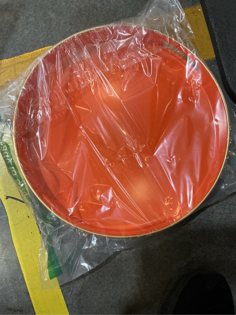 Condition photo showing New/Like New for spsyrine round orange decorative tray, 13" plastic serving table tray with handles for breakfast, coffee table, bathroom, kitchen, living room