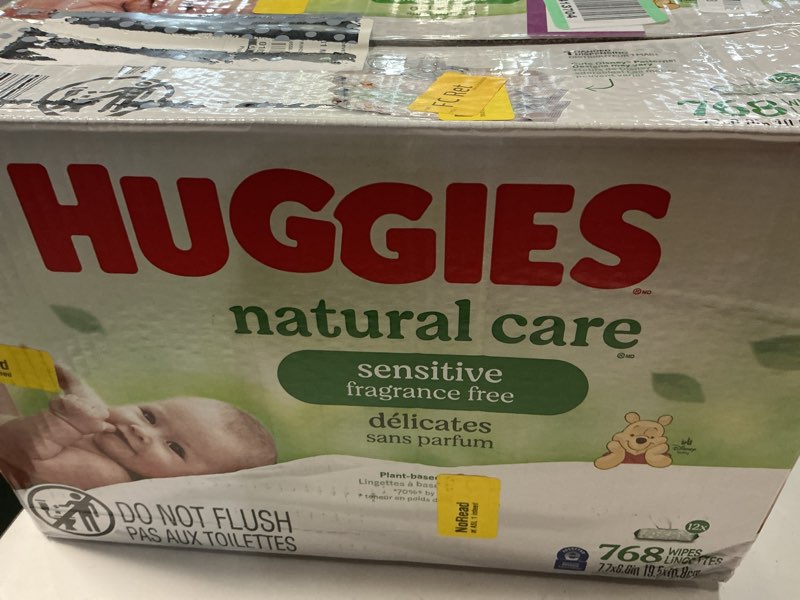 Condition photo showing New/Like New for huggies natural care sensitive baby wipes, unscented, hypoallergenic, 99% purified water, 12 flip-top packs (768 wipes total), packaging may vary 64 count (pack of 12)