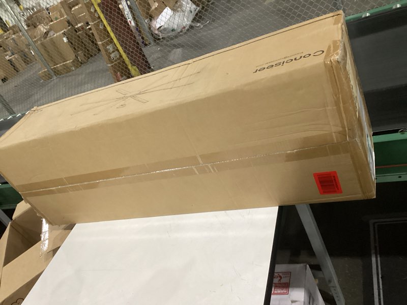 Condition photo showing New/Like New for Modern Ceiling Fans with Lights, 100 Inch Ceiling Fan with Light and Remote,Living Room Library Cafe Outdoor/Industrial, 36W 3CCT 8 Aluminum Blades 6 Speed Reversible Quiet DC Motor, Black Black 100Inch