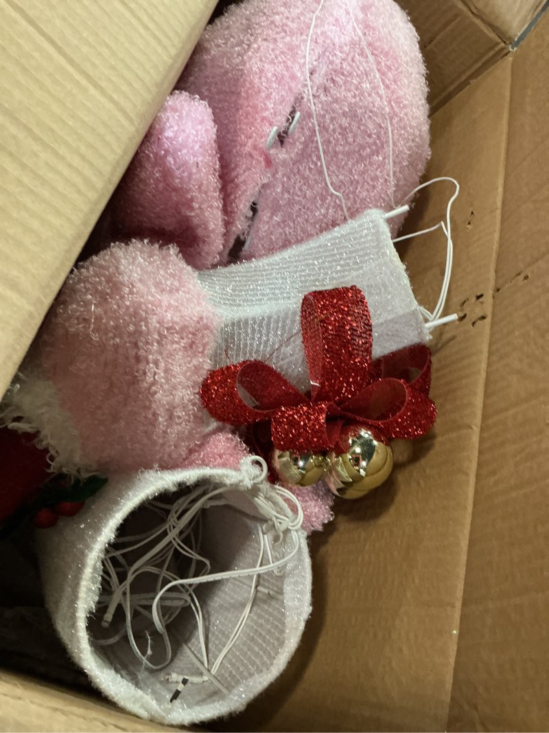 Condition photo showing Good Condition for 35" christmas poodle dog decoration with lights,3d pink dog lighted-up outdoor indoor christmas decoration,cute hairy puppy with red christmas hat indoor porch outdoor yard holiday decor pink poodle dog