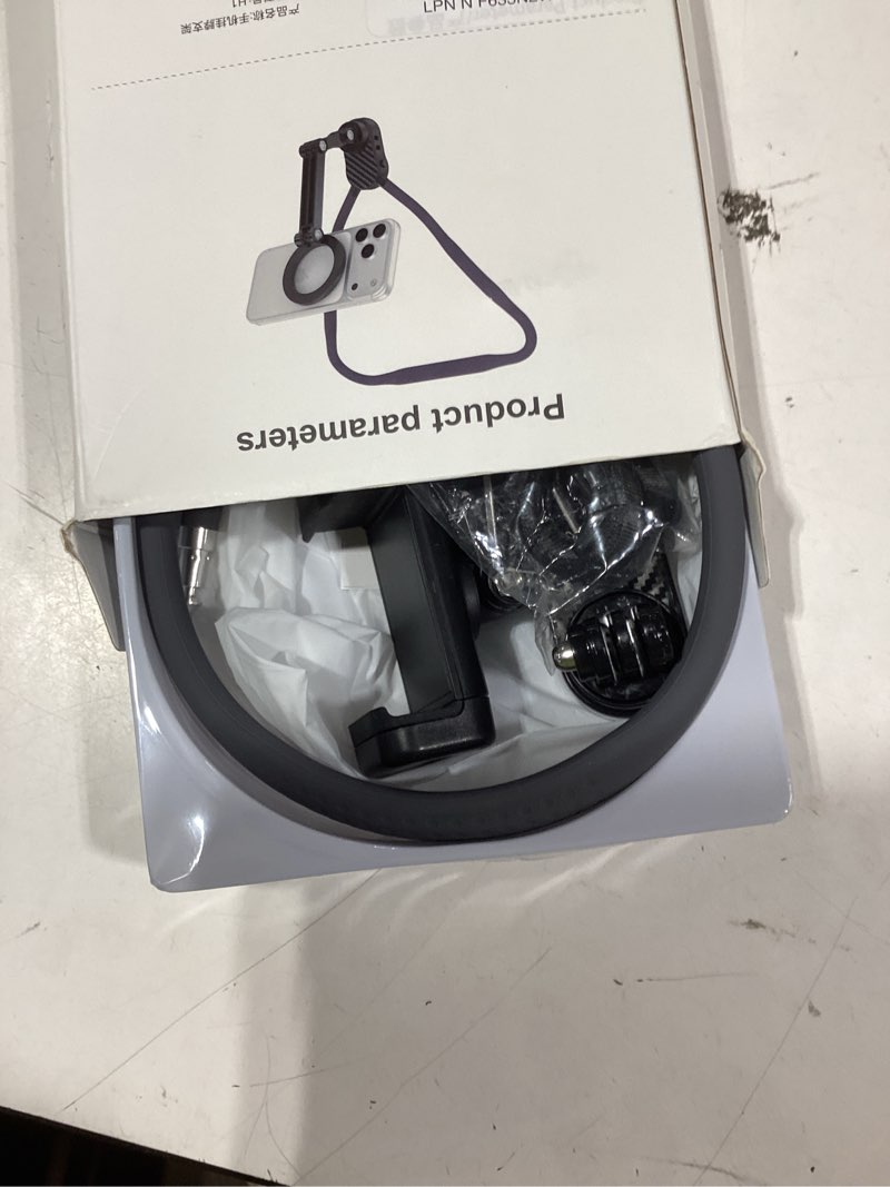 Condition photo showing As Is for clip neck phone holder, pov/vlog recording selfie hand free neck mount, cooking/riding video fliming, anti-shake chest strap, for iphone android, 360° adjustable