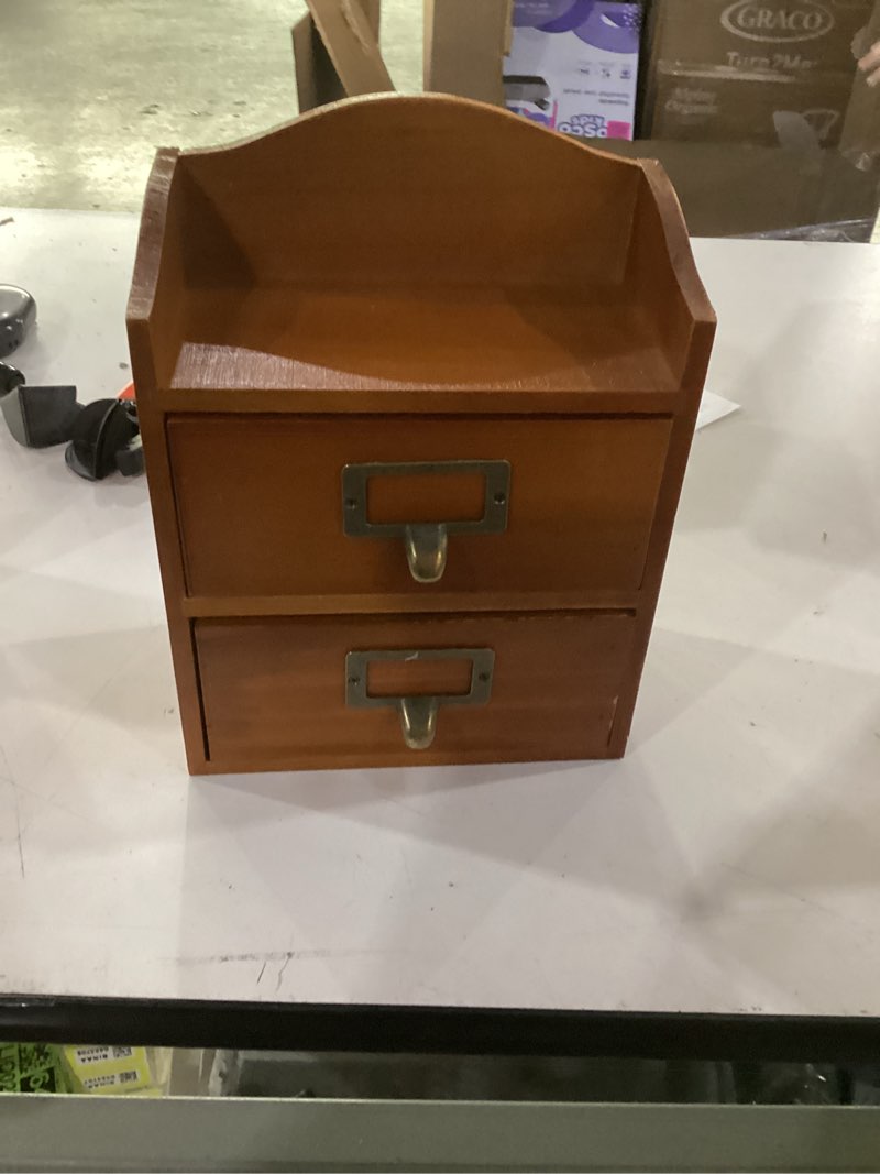 Condition photo showing New/Like New for Mini Vintage 2 Drawer Desktop Organizer - Rustic Card Catalog with Label Holders - Small Chest for Storage and Organization - Library Box - 2-Pack